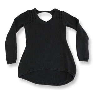 3/$25 ❥ High Low Hem V-Neck Open Back  Black Knit Cotton Sweater Size Small